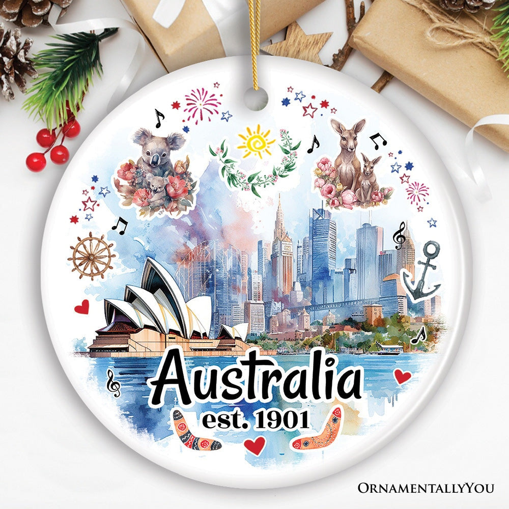 Australia Artistic Watercolor Painting Ornament, Christmas Holiday Gift