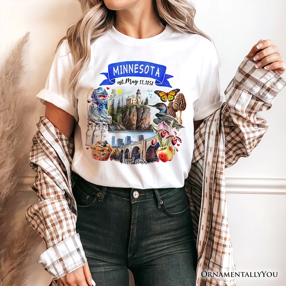 Artistic Minnesota State Themes and Landmarks T-Shirt, Tee for History and Travel Lovers