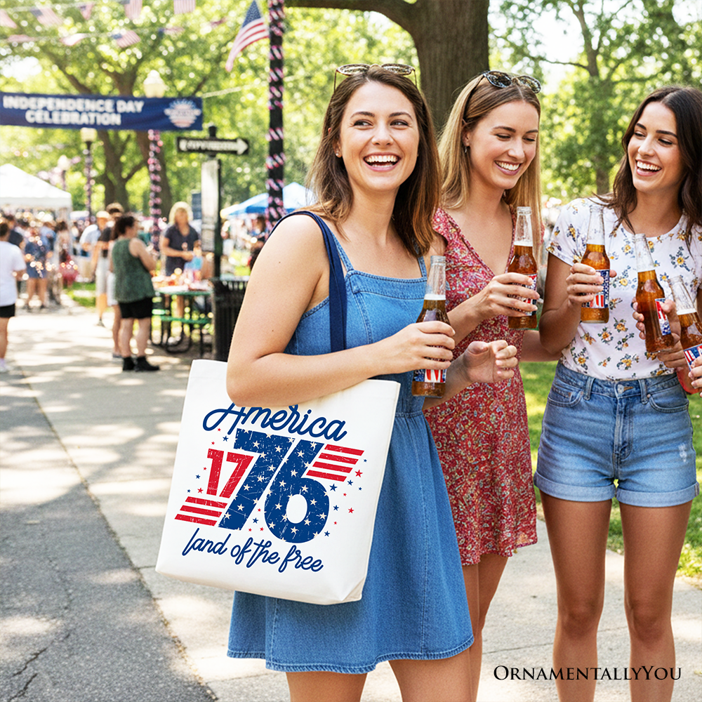 America 1776 Land of the Free Tote Bag, Vintage 4th of July Gift Shopper