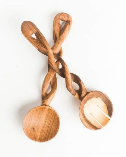 Olive Wood Spiral Salad Servers