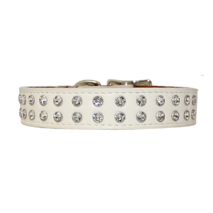 Dog Bar Tuscan Leather with Riveted Crystals Dog Collar