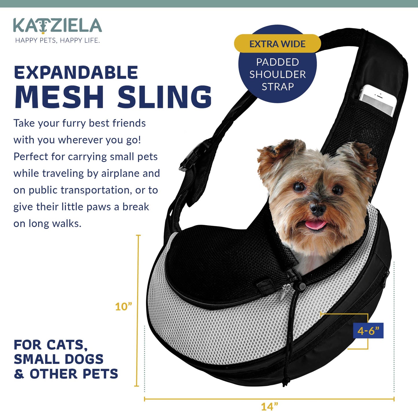 Pet Expandable Sling - Black: Green