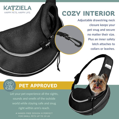 Katziela - Pet Carrier Expandable Sling For Small Dogs And Cats Black