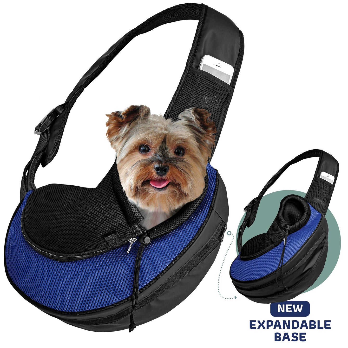 Katziela - Pet Carrier Expandable Sling For Small Dogs And Cats Black