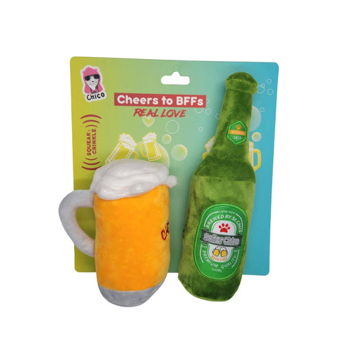 Jojo Modern Pets - Beer-Cheers Crinkle and Squeaky Plush Dog Toy Combo Gift Set