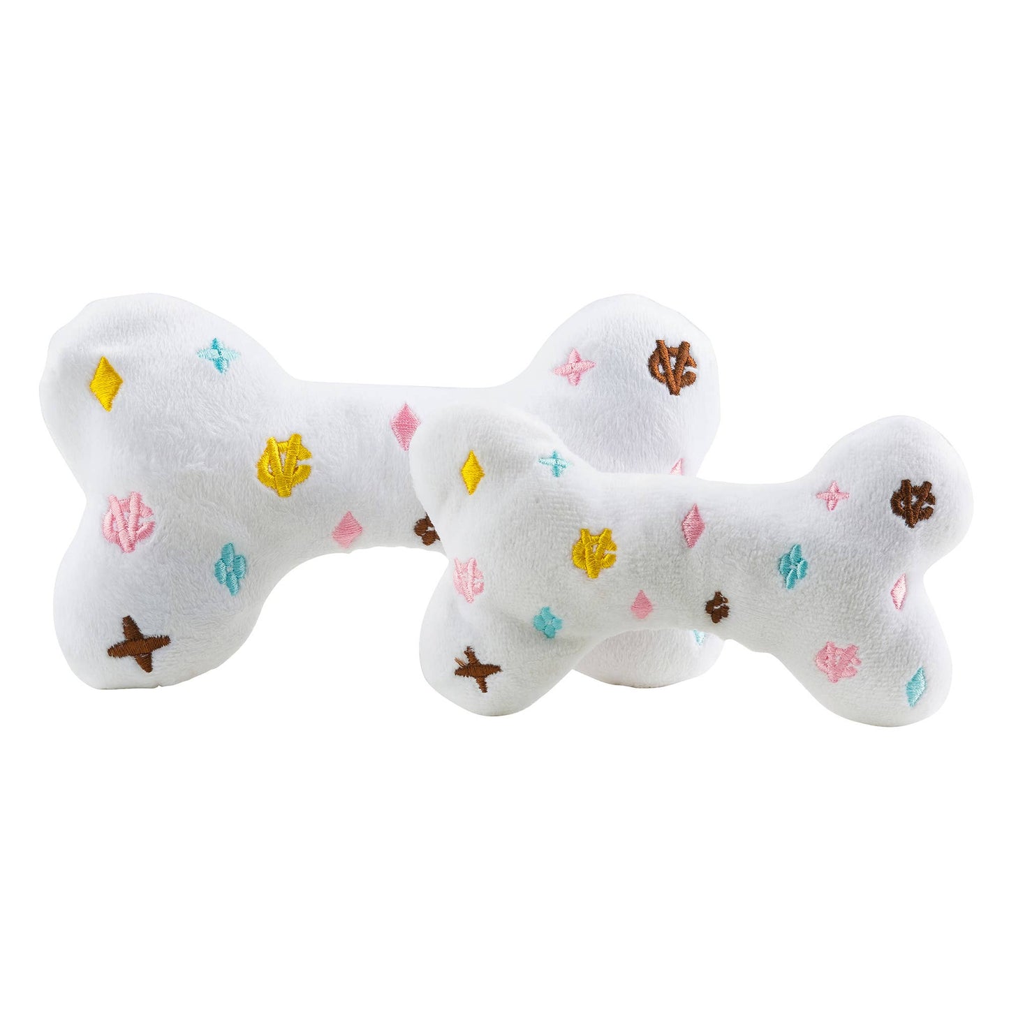 Haute Diggity Dog - White Chewy Vuiton Bones Squeaker Dog Toy: Large