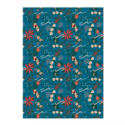 Blue Poinsettia Gift Wrap Roll -roll of 3 sheets