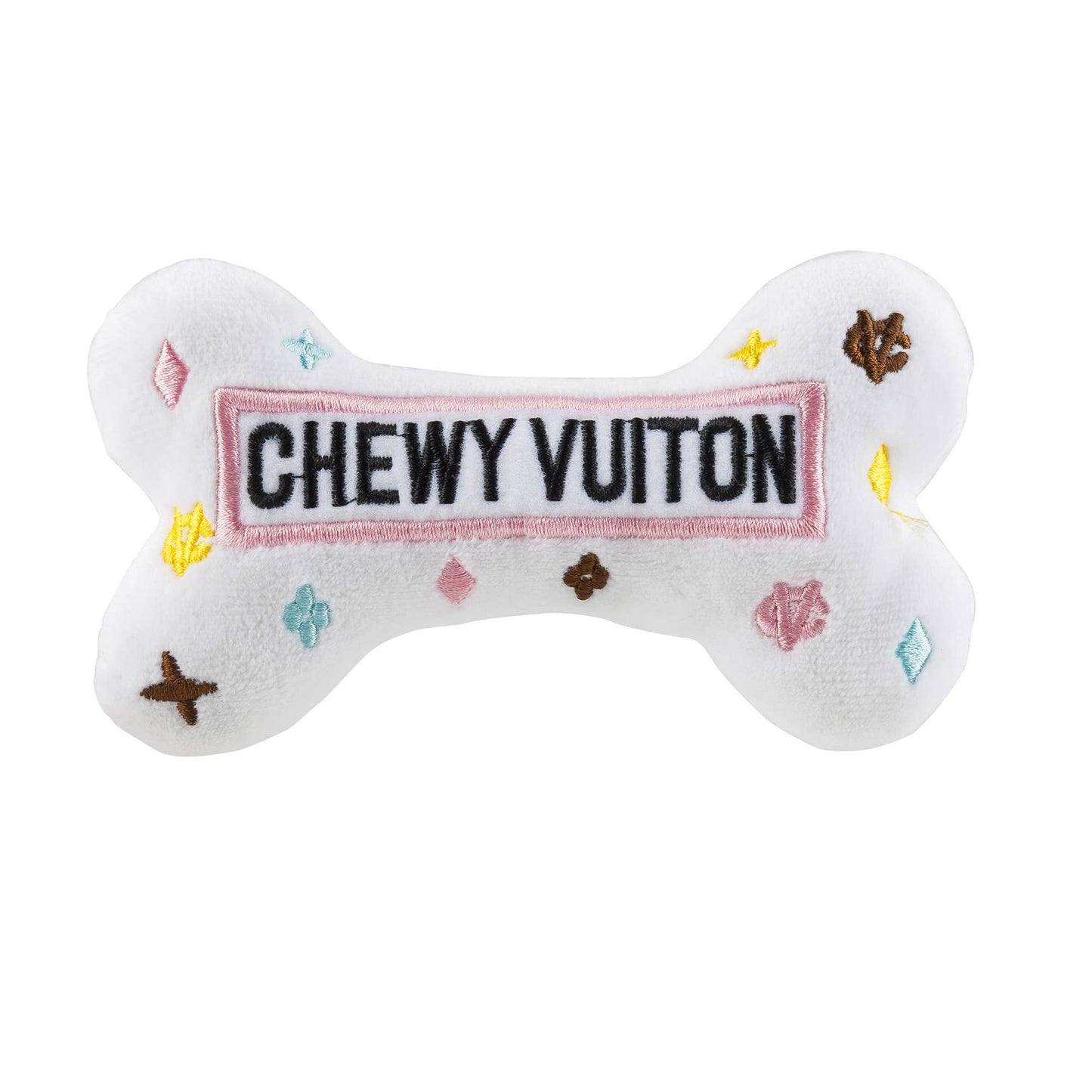 Haute Diggity Dog - White Chewy Vuiton Bones Squeaker Dog Toy: Large