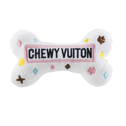Haute Diggity Dog - White Chewy Vuiton Bones Squeaker Dog Toy: Large