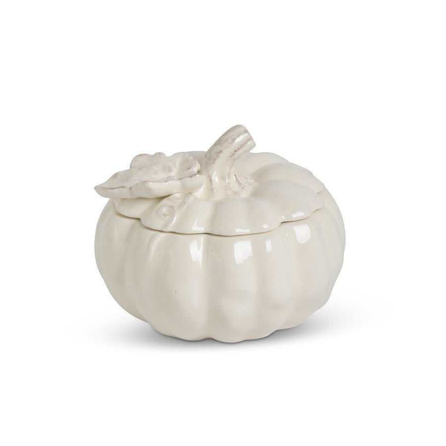 5.5" Cream Dolomite Lidded Pumpkin Container