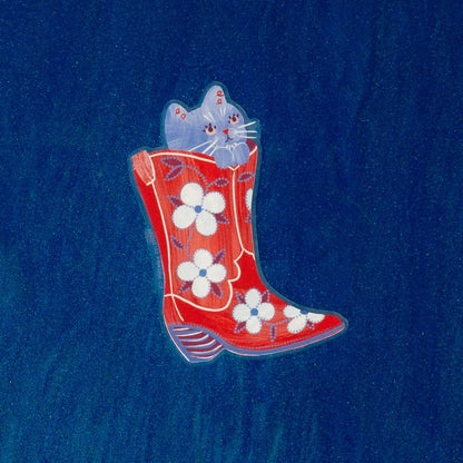 Cowboy Boot Cat - Clear Sticker