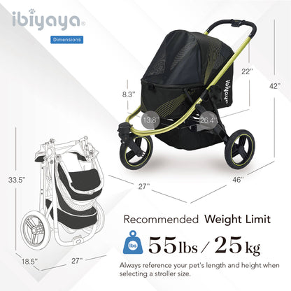 Ibiyaya - Beast Pet Jogging Stroller, 3-Wheel All-Terrain Dog-Cat Pram