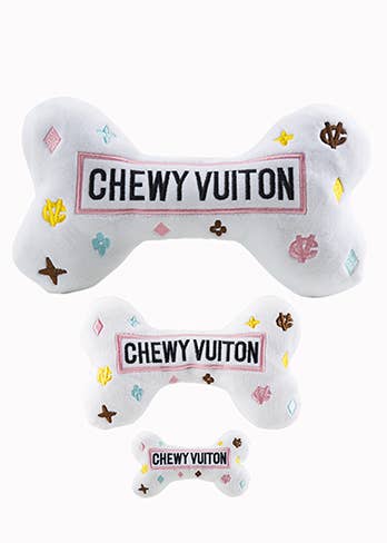 Haute Diggity Dog - White Chewy Vuiton Bones Squeaker Dog Toy: Large