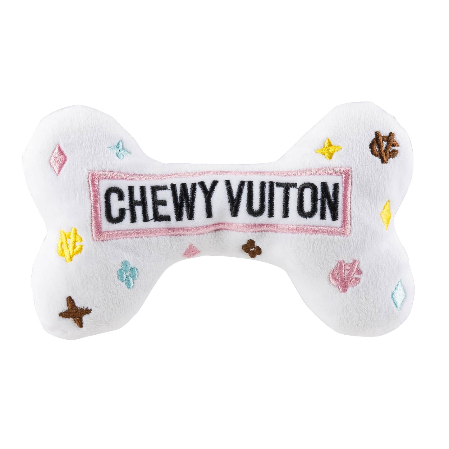 Haute Diggity Dog - White Chewy Vuiton Bones Squeaker Dog Toy: Large