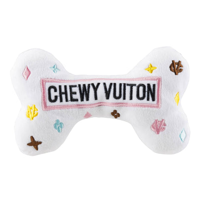 Haute Diggity Dog - White Chewy Vuiton Bones Squeaker Dog Toy: Large