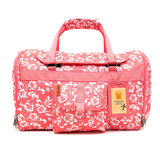 Prefer Pets Travel Gear - Hideaway Duffel - Pink Coral Hibiscus