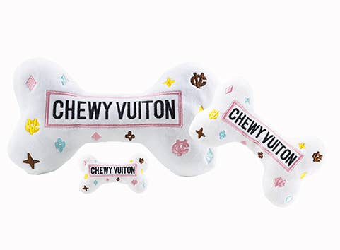 Haute Diggity Dog - White Chewy Vuiton Bones Squeaker Dog Toy: Large