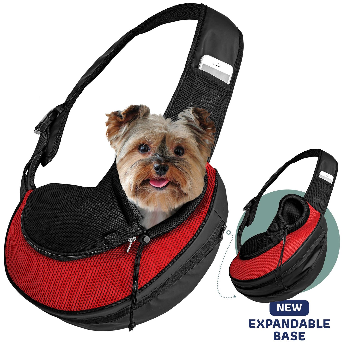 Katziela - Pet Carrier Expandable Sling For Small Dogs And Cats Black