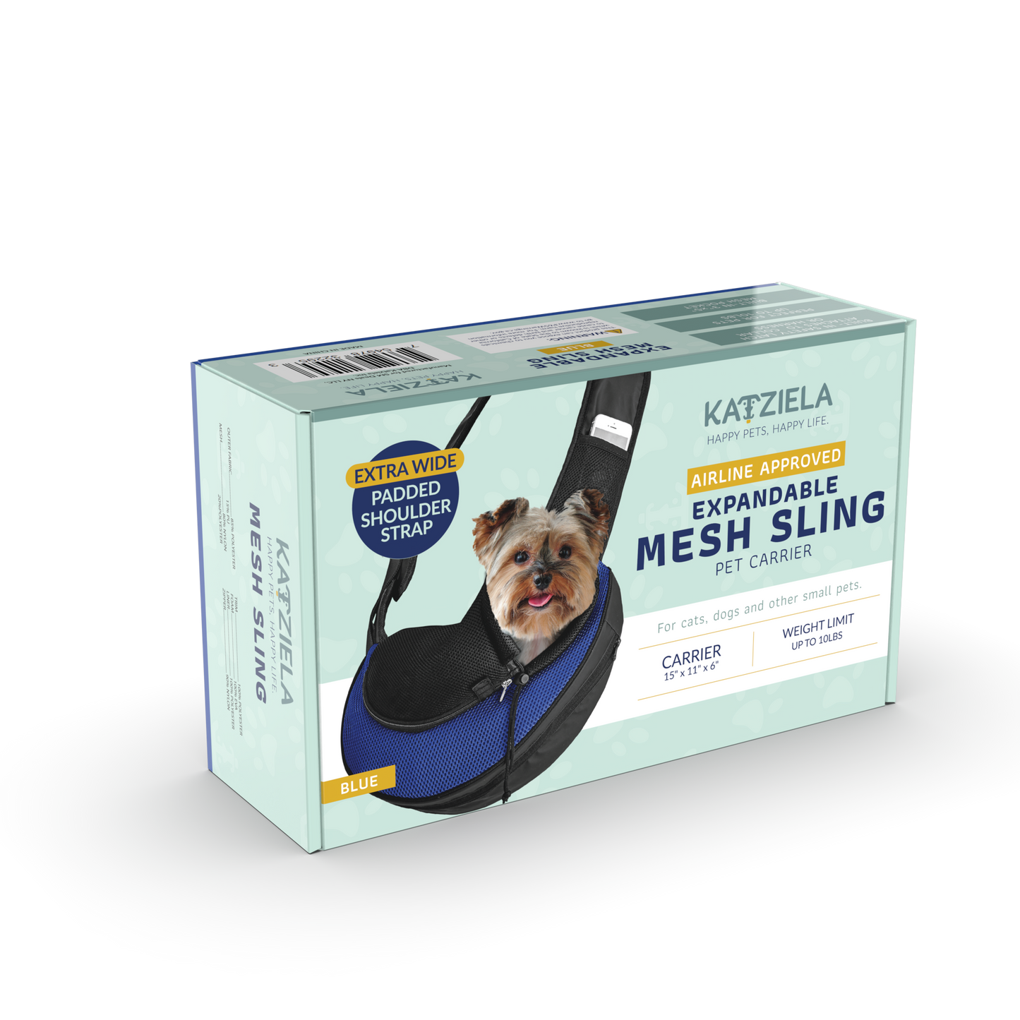 Katziela - Pet Carrier Expandable Sling For Small Dogs And Cats Black