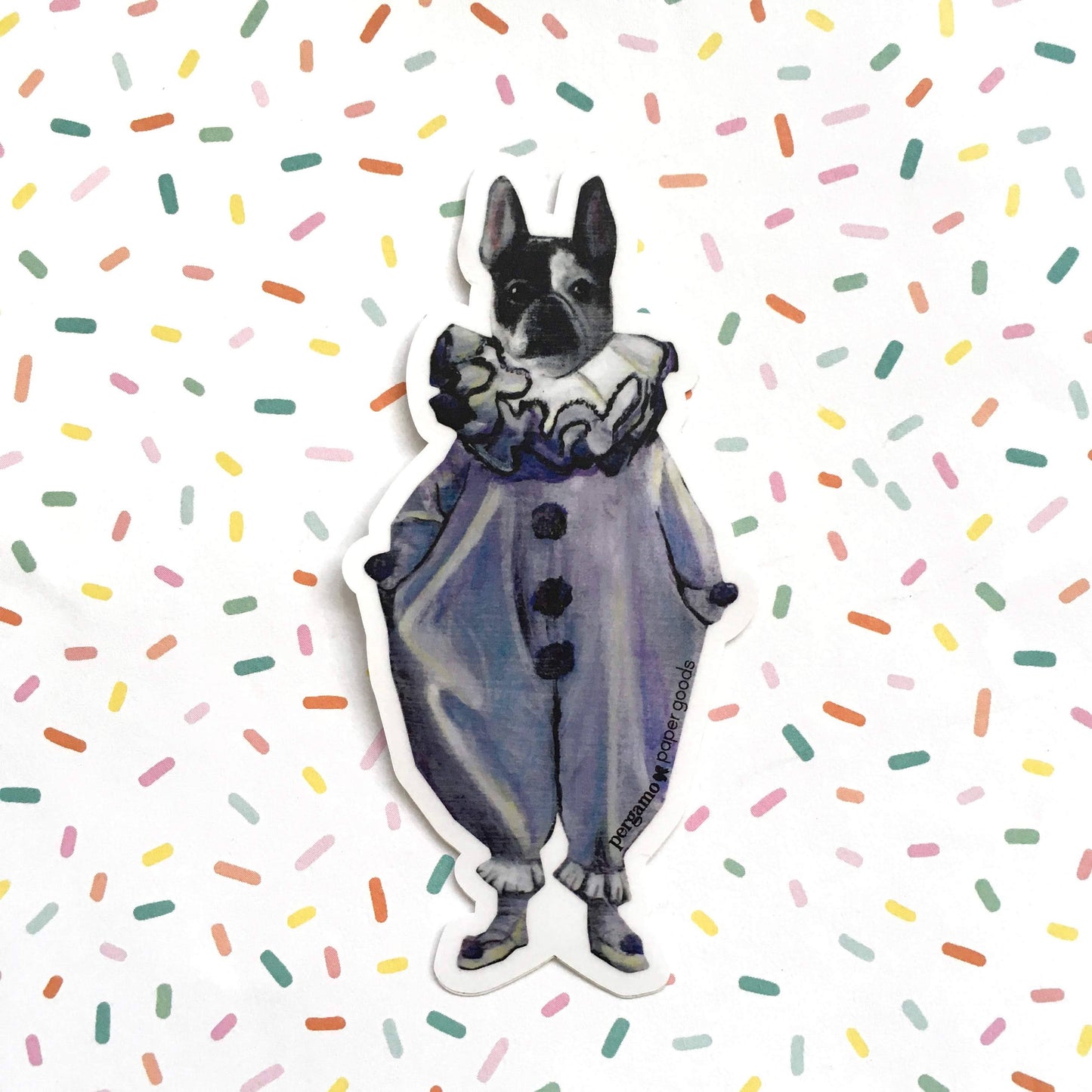 Bonnie - French Bulldog Girl Clown Vinyl Sticker