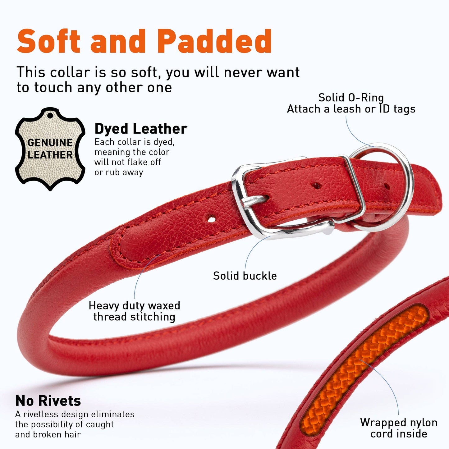 Dogline - Soft Leather Round Collar