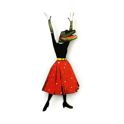 Alligator Lady Wood Magnet - Vintage style animal art