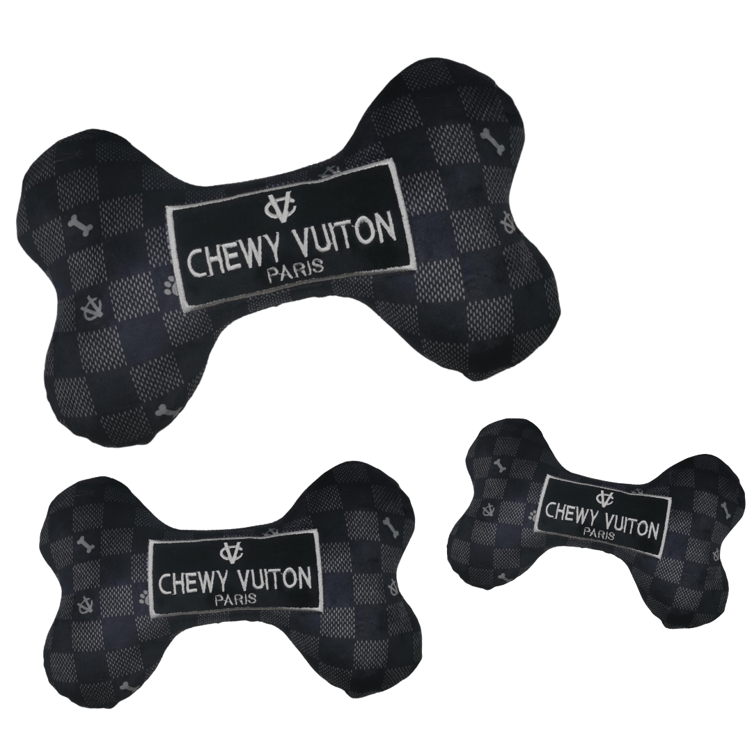 Haute Diggity Dog - Black Checker Chewy Vuiton Bone Squeaker Dog Toy