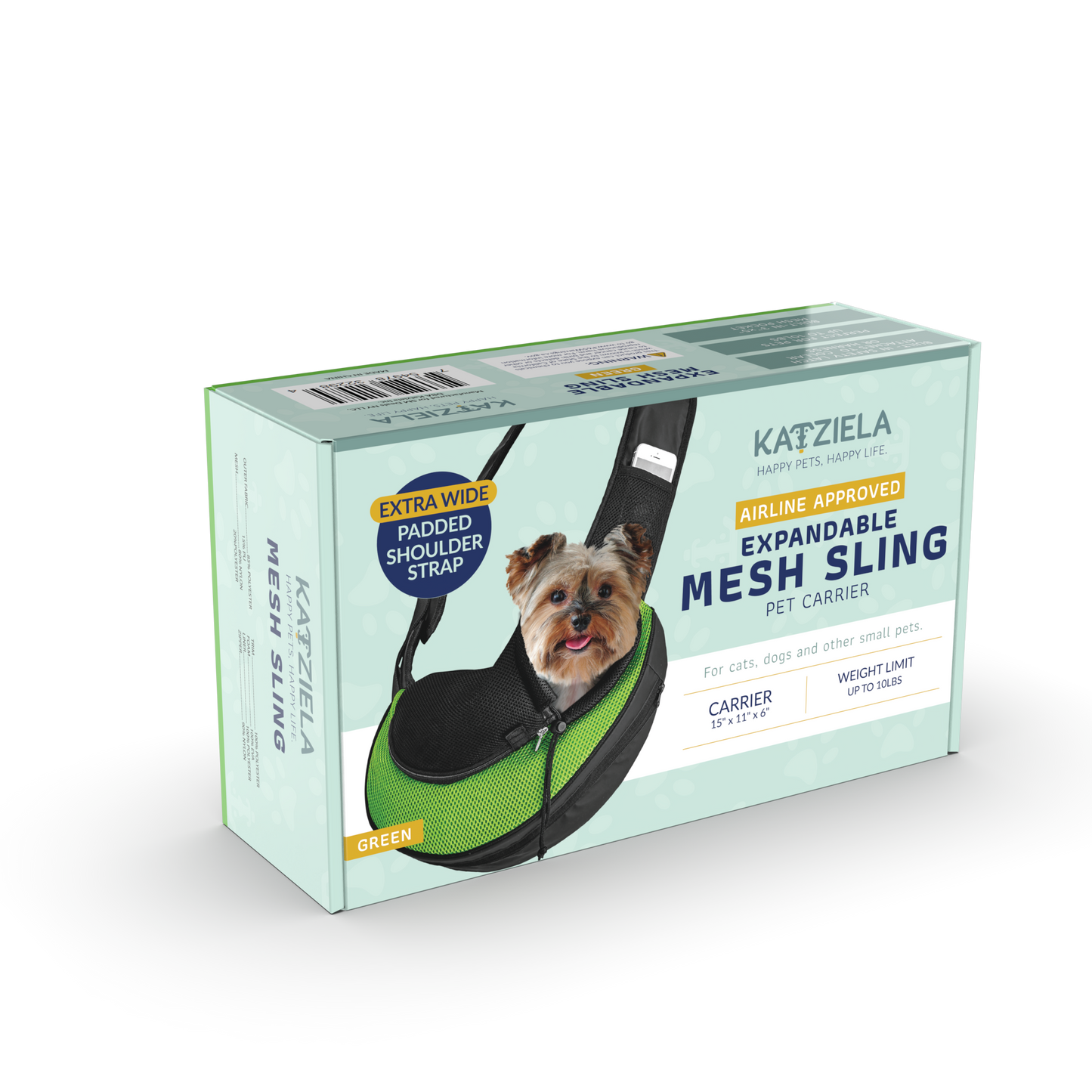Katziela - Pet Carrier Expandable Sling For Small Dogs And Cats Black