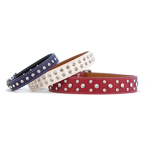 Dog Bar Tuscan Leather with Riveted Crystals Dog Collar