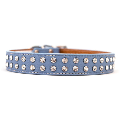 Dog Bar Tuscan Leather with Riveted Crystals Dog Collar