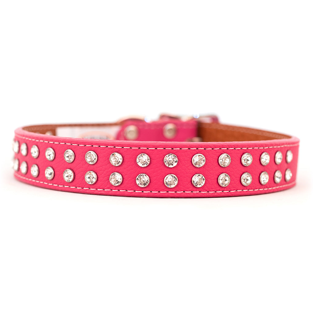 Dog Bar Tuscan Leather with Riveted Crystals Dog Collar