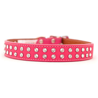Dog Bar Tuscan Leather with Riveted Crystals Dog Collar