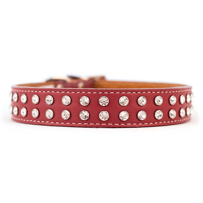 Dog Bar Tuscan Leather with Riveted Crystals Dog Collar
