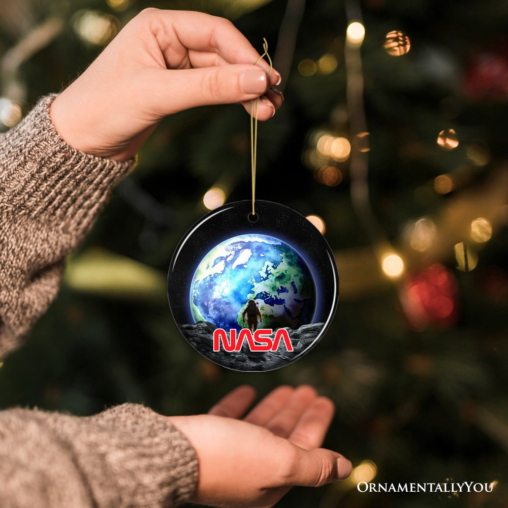 Artistic NASA Handcrafted Ornament, Astronaut in Outer Space with the Planets