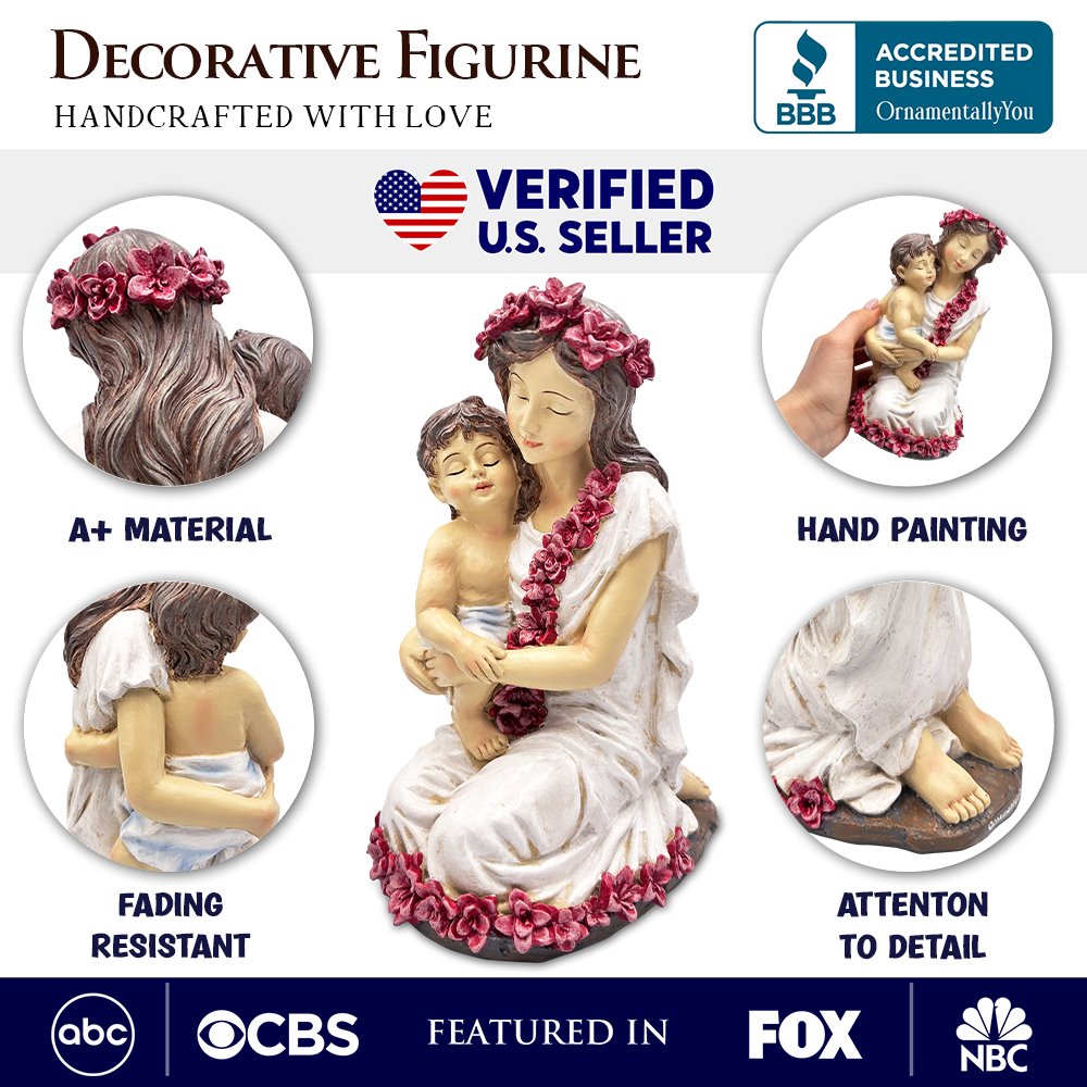 A Mother’s Embrace Figurine, 8" Child and Mom Heartwarming Tabletop Statue Decoration