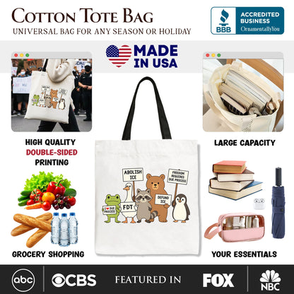 Abolish ICE Animals Protest Canvas Tote Bag, Cute Activist Gift Shopper