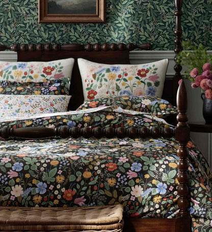 Percale Duvet Cover - Strawberry Fields Black