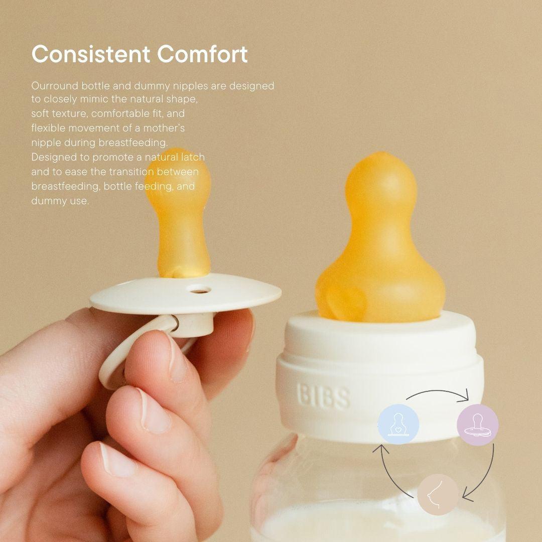 BIBS 2 Pack Slow Flow Glass Baby Bottle Round Latex - 120ml - Sage