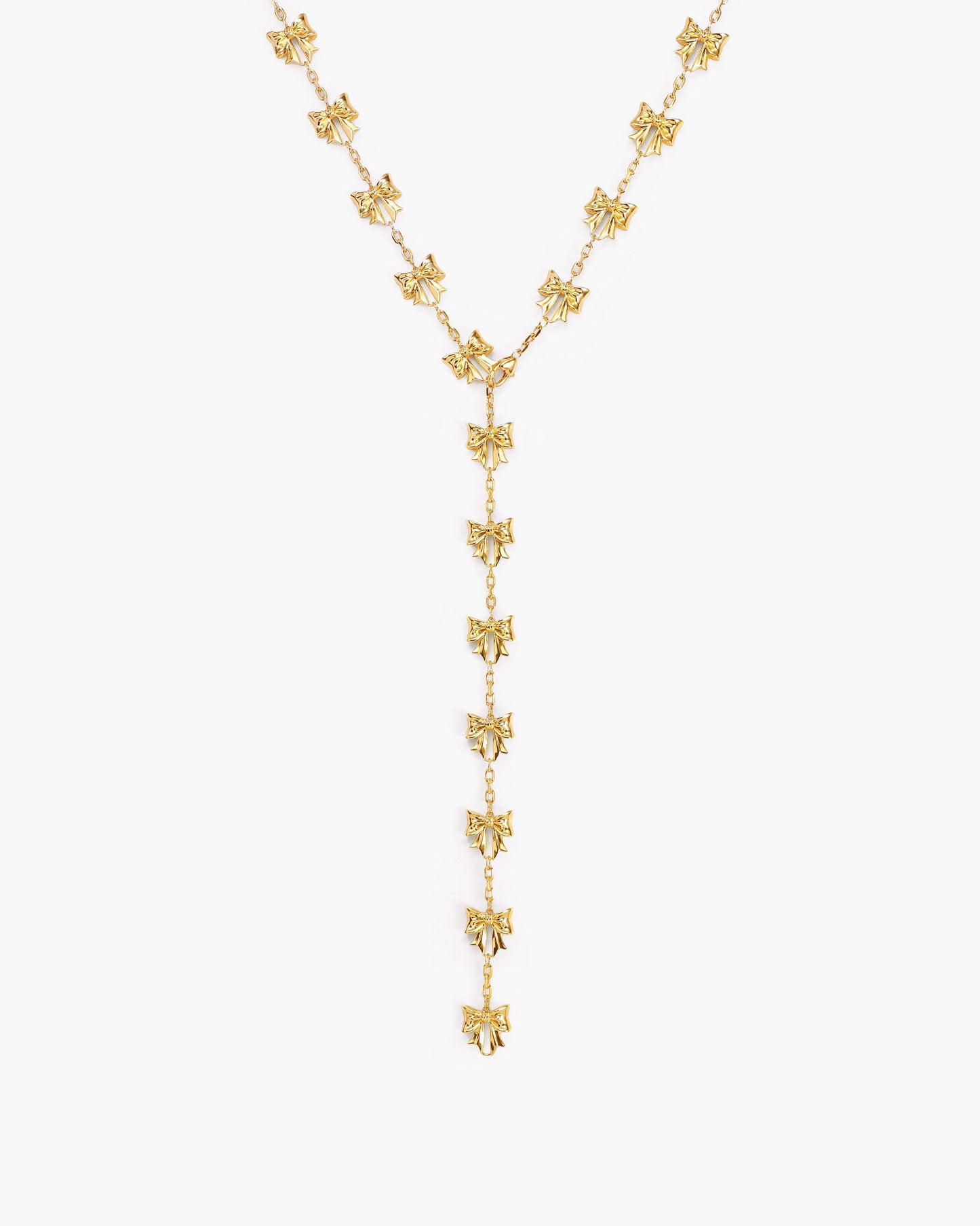 Bow Lariat Long Necklace in Gold