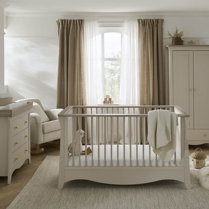 CuddleCo Clara 3 Piece Set Drawer Dresser Cot Bed + Wardrobe - Cashmere