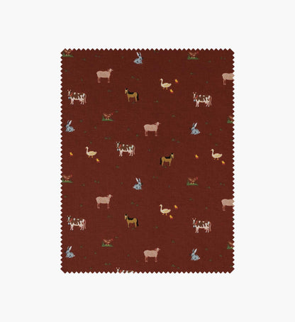 Farm Animals Cotton Fabric - Crimson