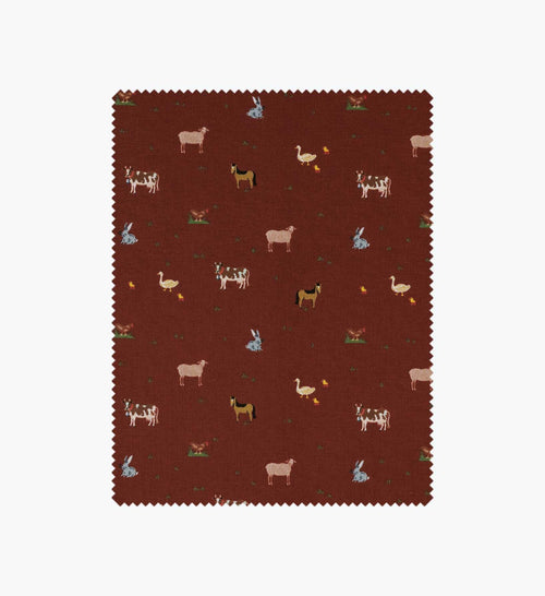 Farm Animals Cotton Fabric - Crimson