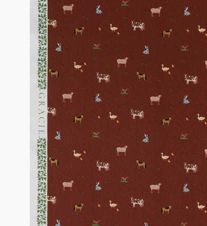 Farm Animals Cotton Fabric - Crimson