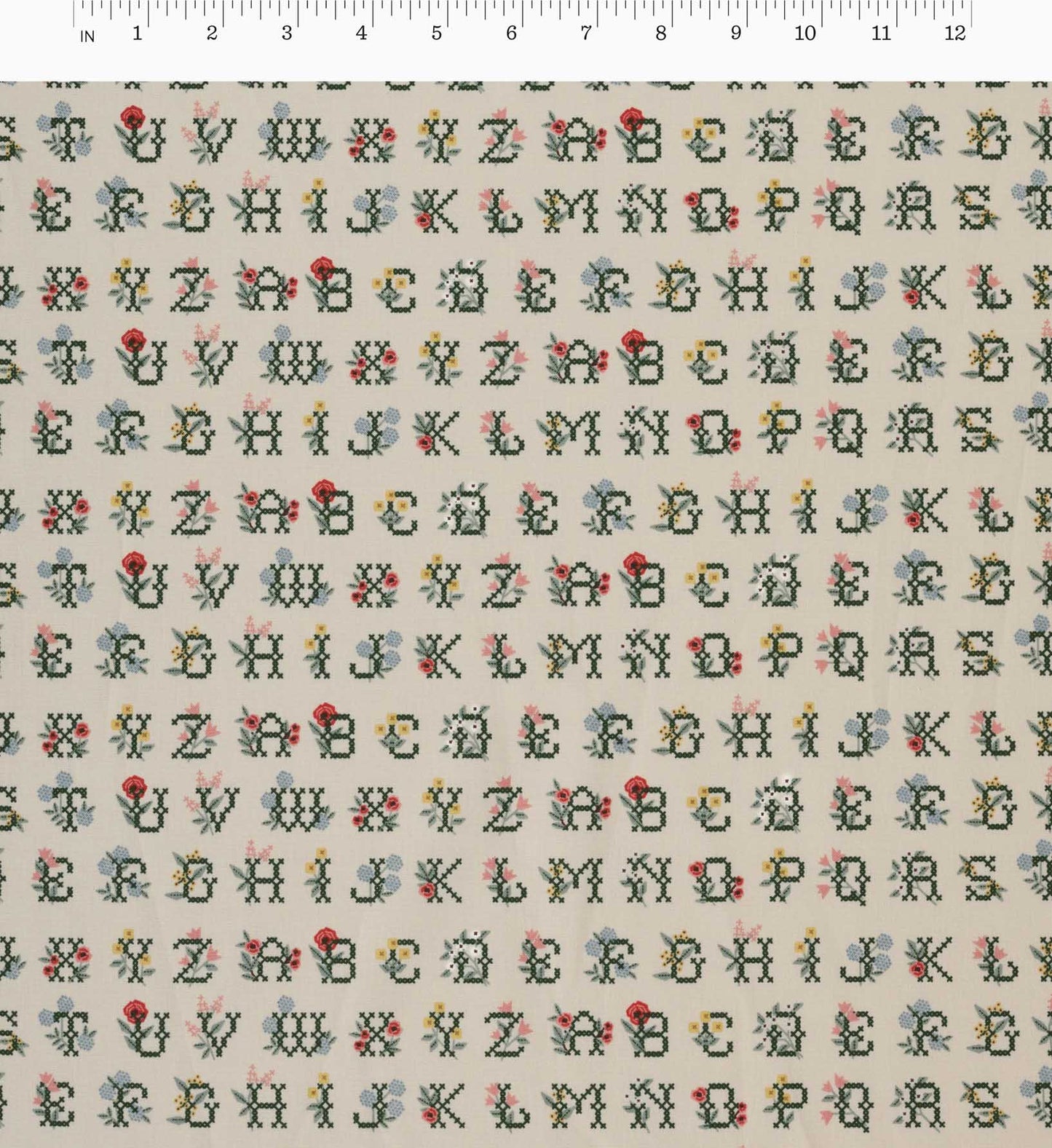 Cross Stitch Letters Cotton Fabric - Linen