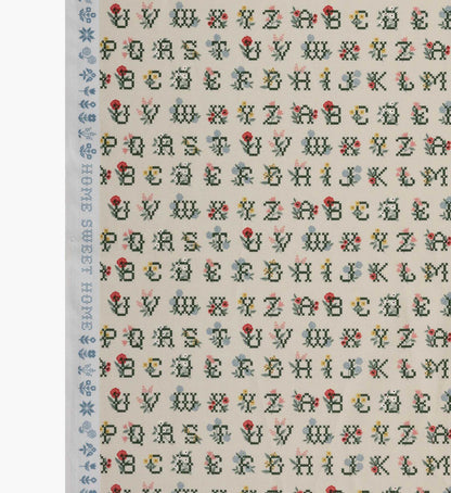 Cross Stitch Letters Cotton Fabric - Linen