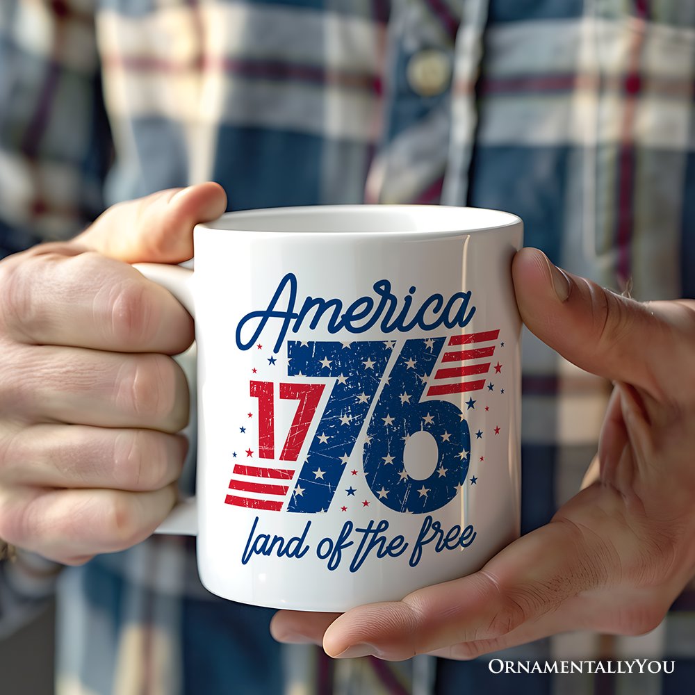 America 1776 Land of the Free Personalized Mug, Vintage 4th of July Gift with Custom Name