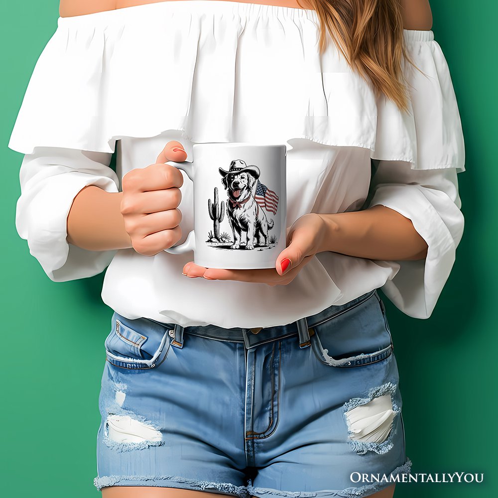 American Cowboy Dog Personalized Mug, Western 4th of July Gift with Custom Name