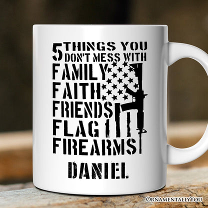 5 Things You Don’t Mess With Dad Personalized Mug, Patriotic Father Gift with Custom Name