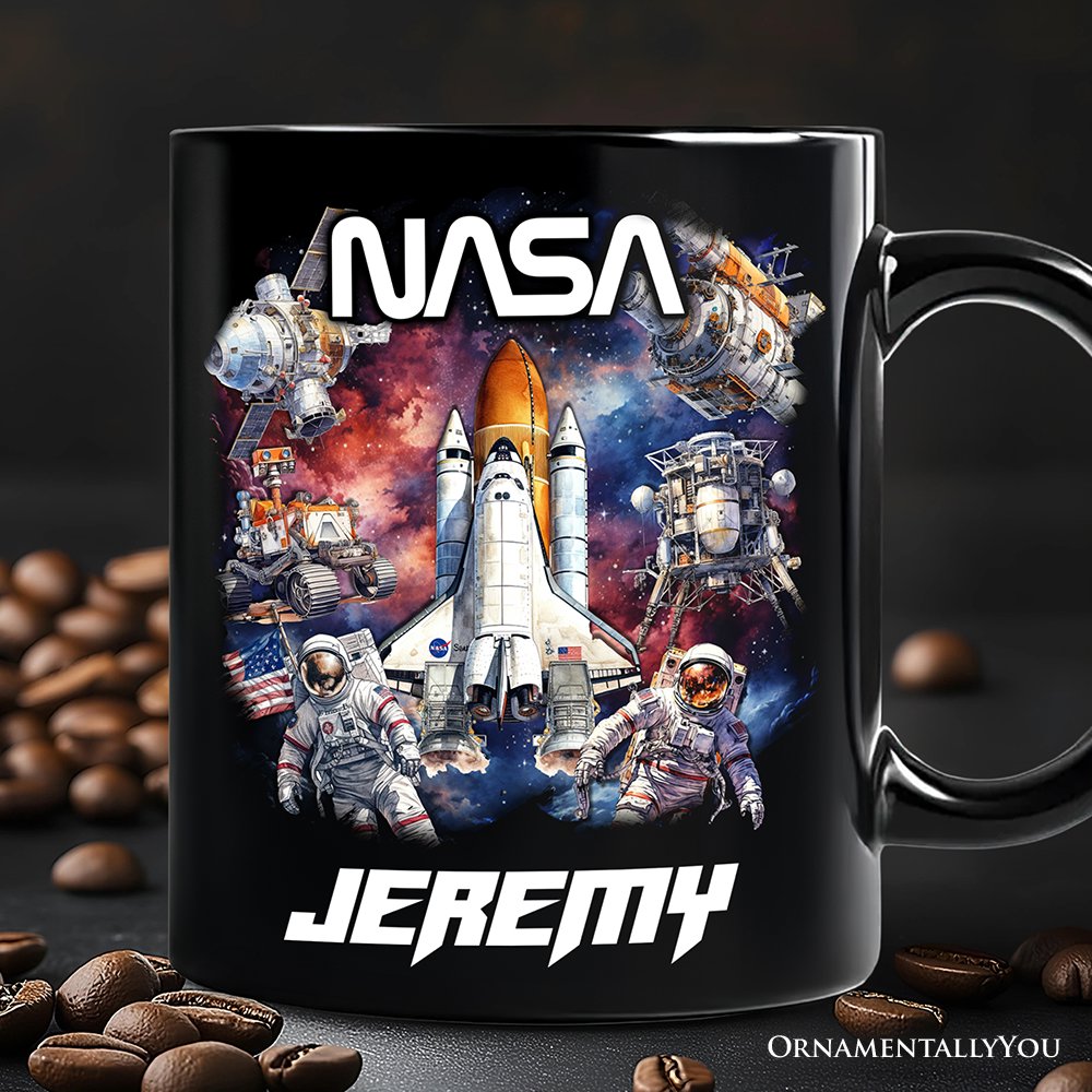 Artistic NASA Handcrafted Personalized Mug, Astronaut in Outer Space with the Planets Gift with Custom Name