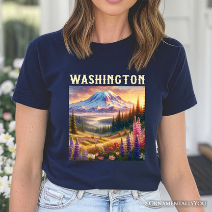 Artistic Mount Rainier Washington State T-Shirt, National Park Tee and Pacific Northwest Souvenir
